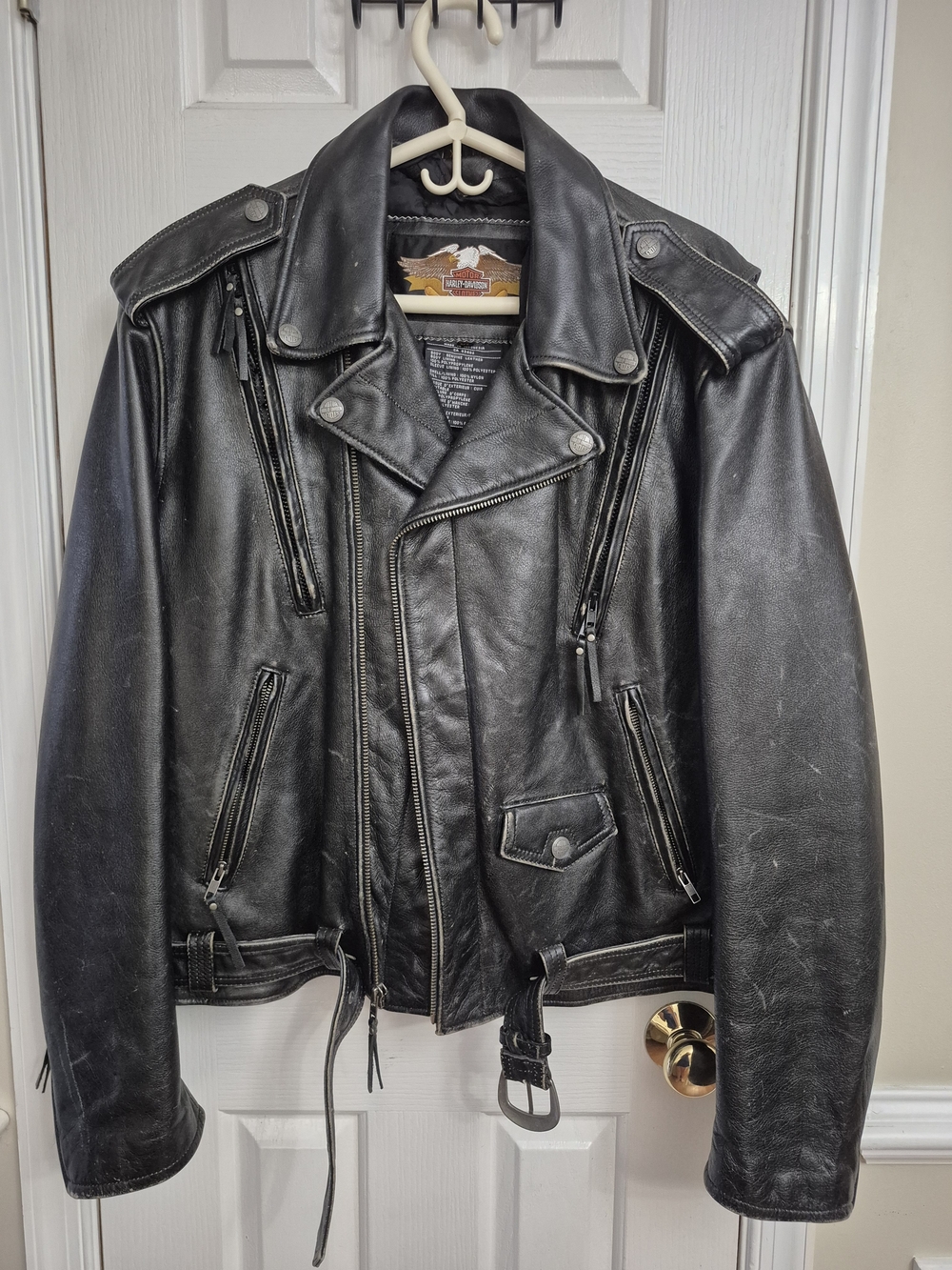 Harley-Davidson Black Leather Motorcycle Jacket with Epaulettes